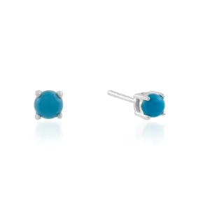 Sterling Silver Round Cut 4mm Turquoise Stud Earrings