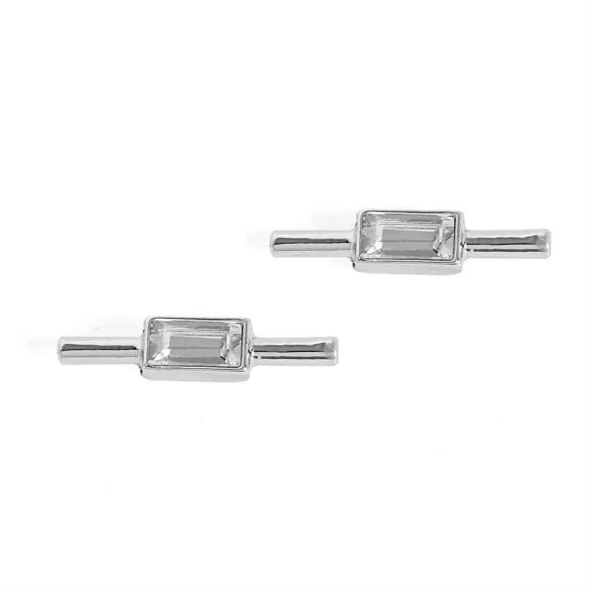 Straight Bar Stud Earrings - Silver