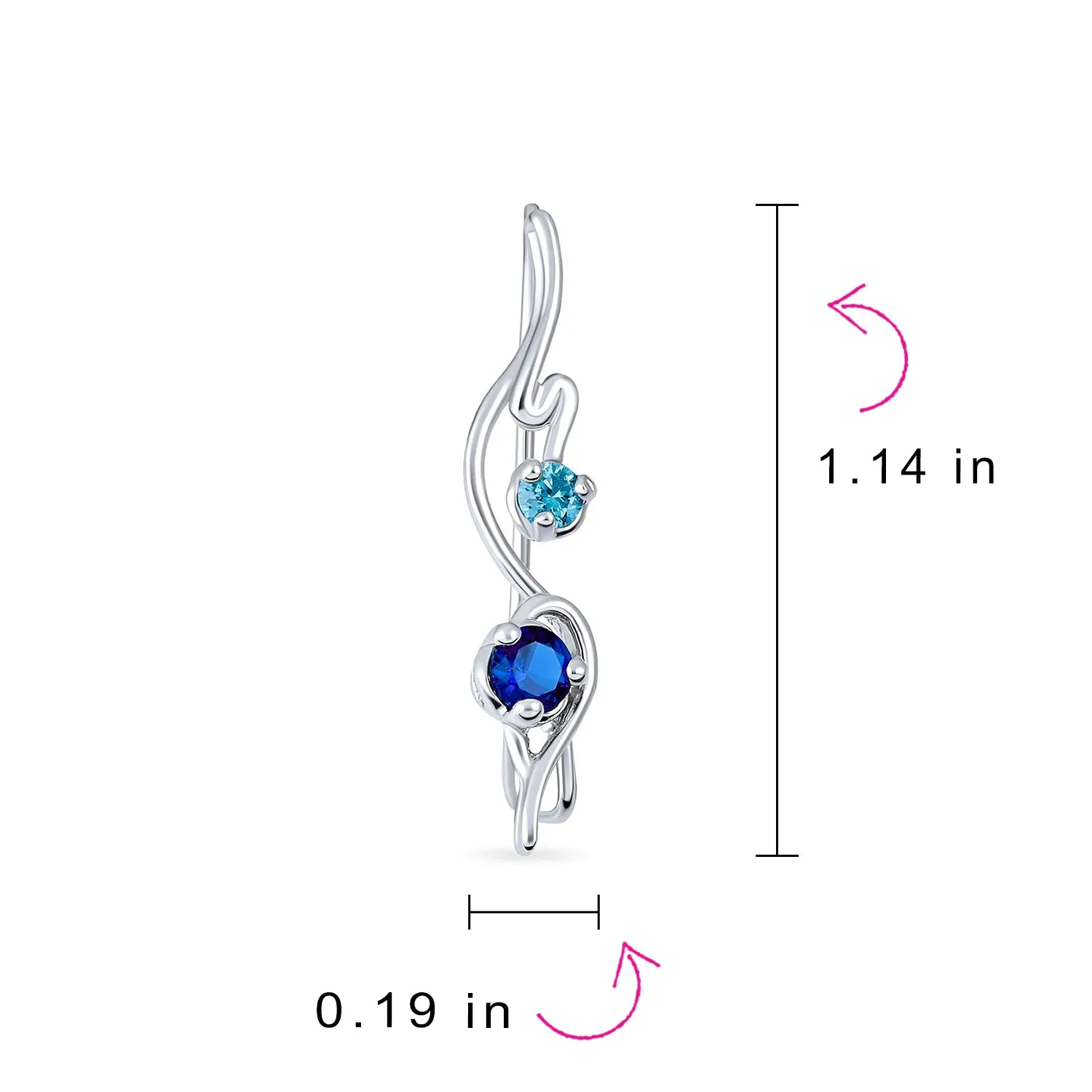 Swirl Wire Ear Cuff Cartilage Aqua Blue CZ Earrings Simulated Sapphire Silver