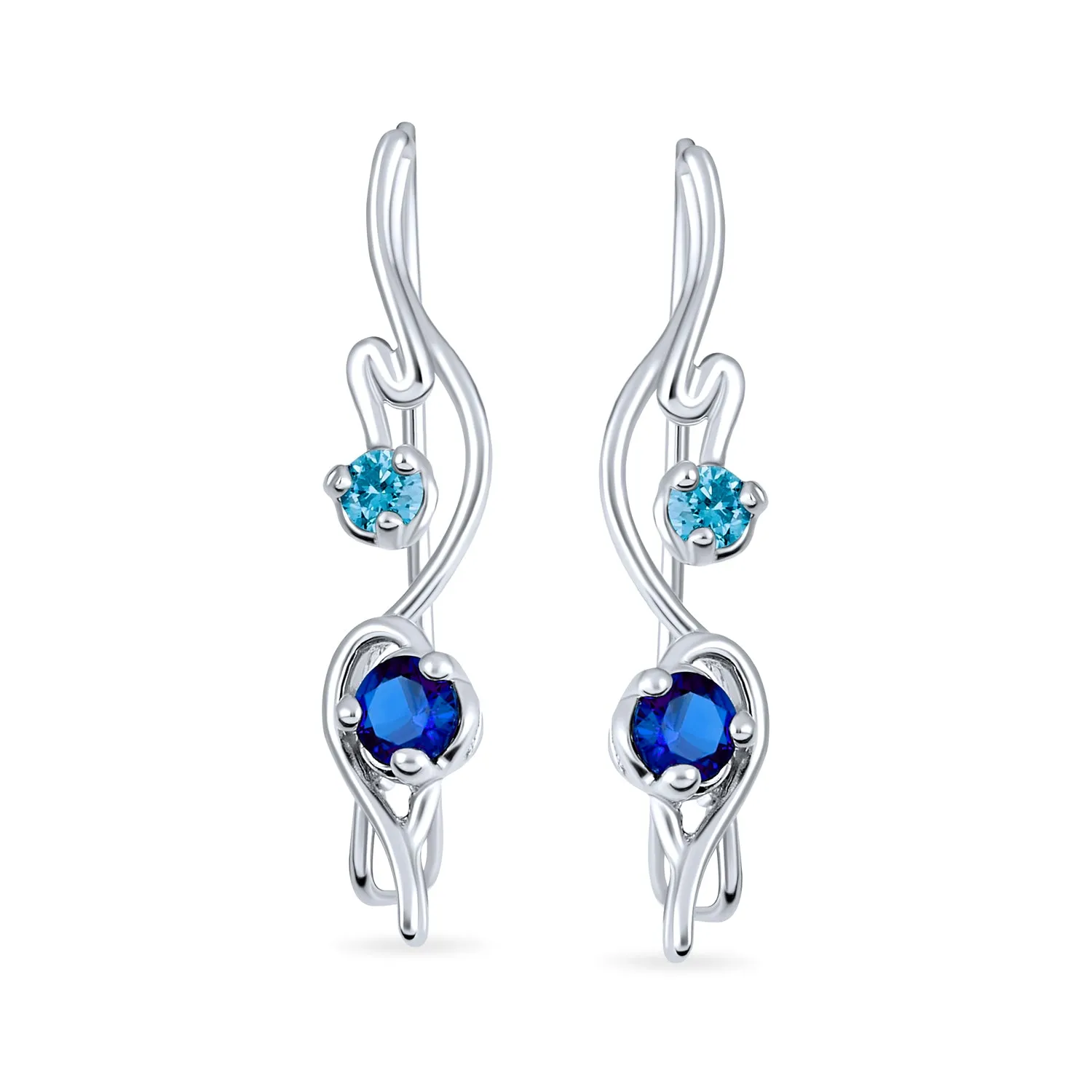 Swirl Wire Ear Cuff Cartilage Aqua Blue CZ Earrings Simulated Sapphire Silver