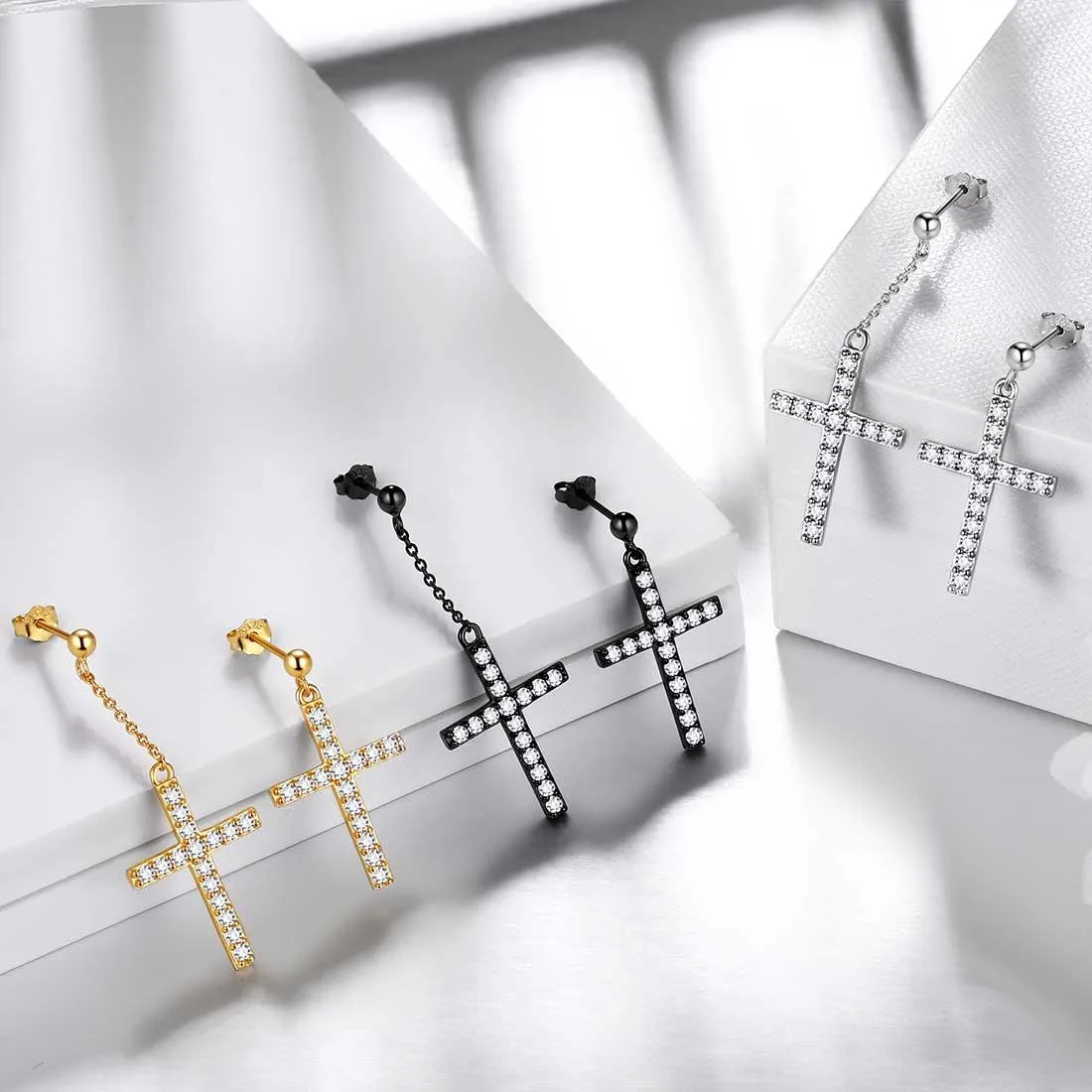 Tokyo Mart Classic Asymmetry Cross Earrings Women Mens Jewelry Sterling Silver