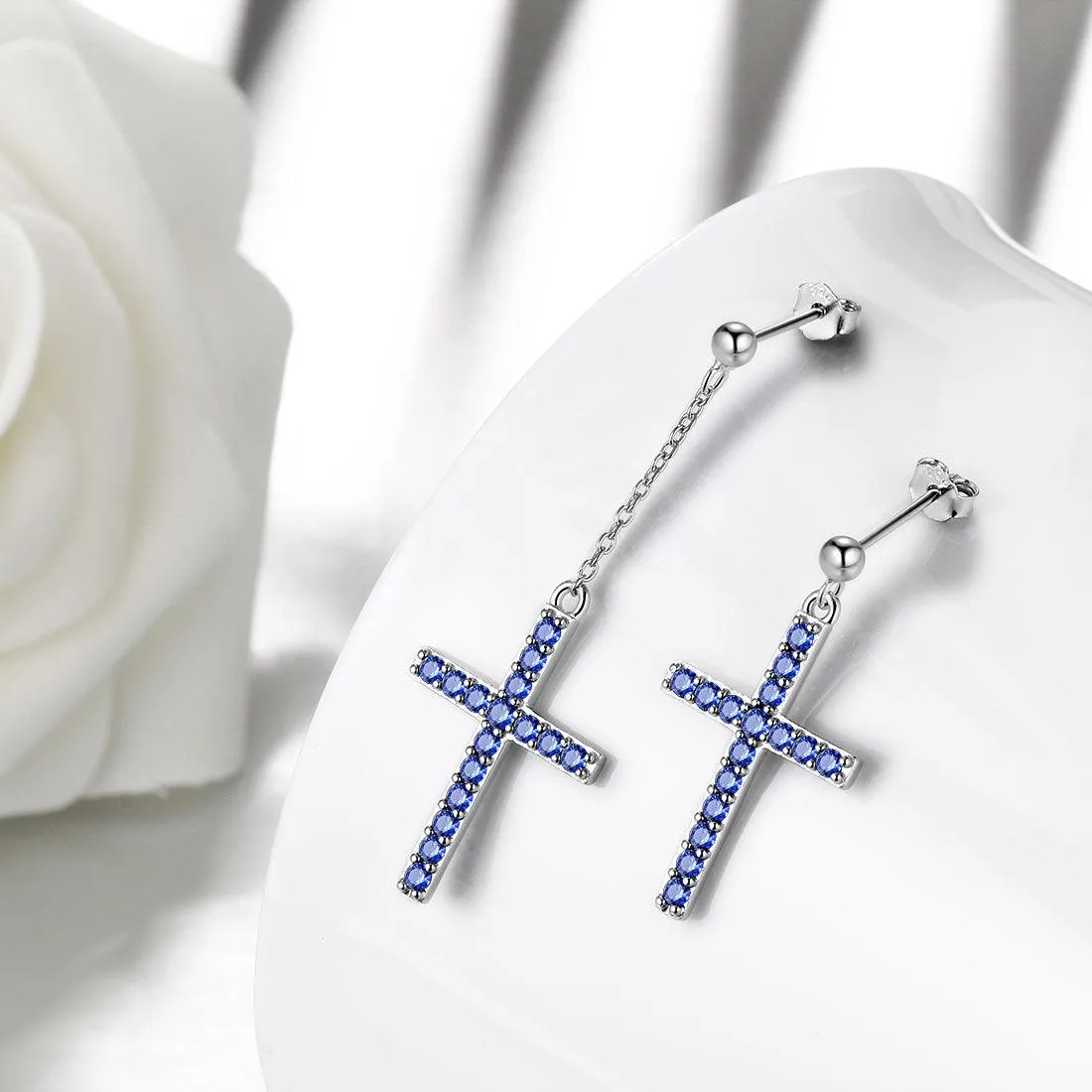 Tokyo Mart Classic Asymmetry Cross Earrings Women Mens Jewelry Sterling Silver