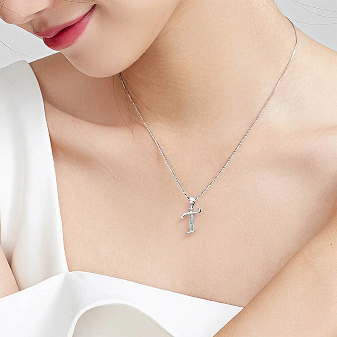 Tokyo Mart Letter T Initial Necklaces Pendant Women Men Name Jewelry Gift 925 Silver