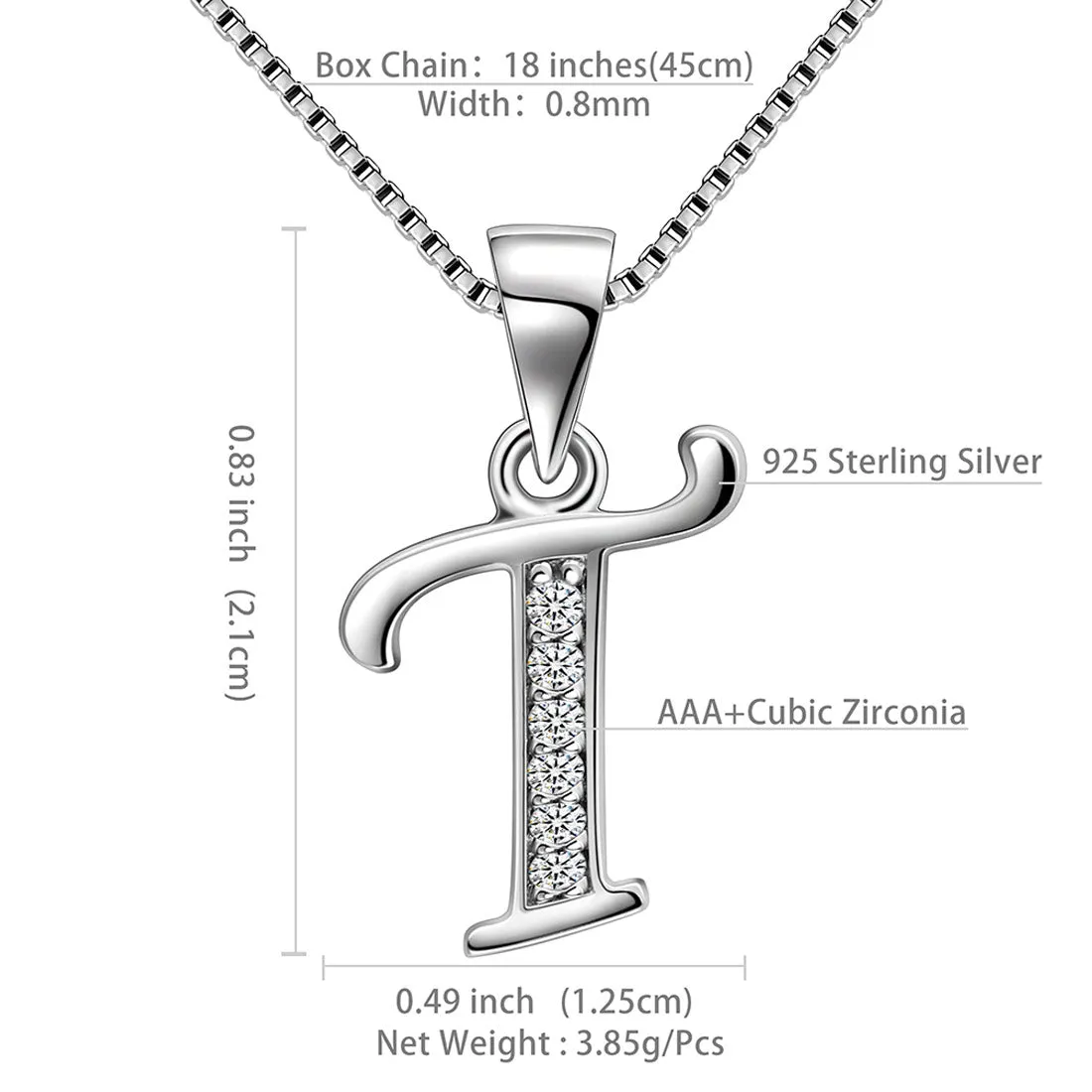 Tokyo Mart Letter T Initial Necklaces Pendant Women Men Name Jewelry Gift 925 Silver