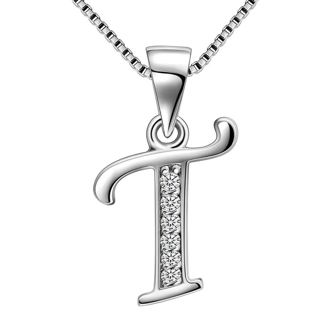 Tokyo Mart Letter T Initial Necklaces Pendant Women Men Name Jewelry Gift 925 Silver