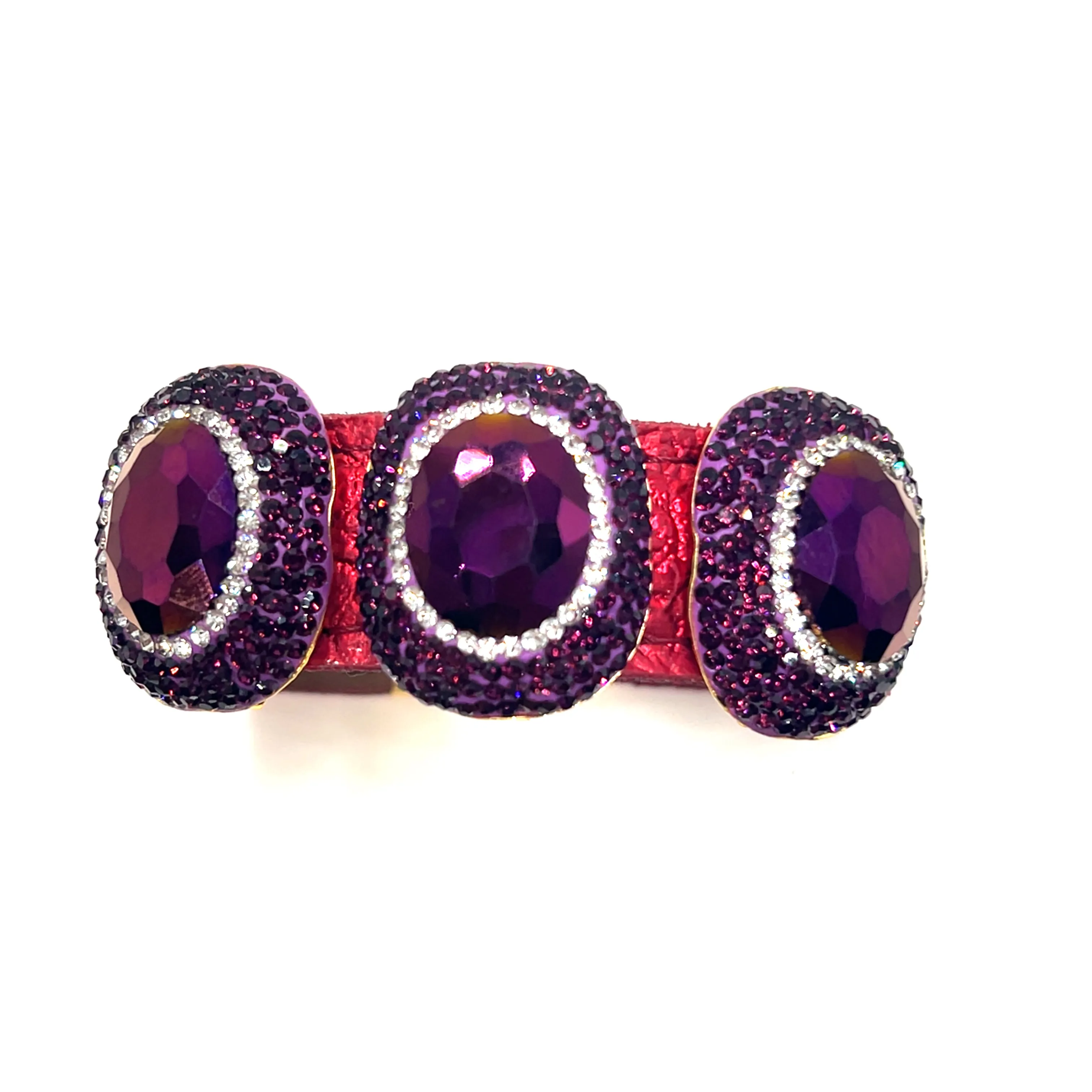 Triple Gemstone & Crystal Leather Cuff Bracelet