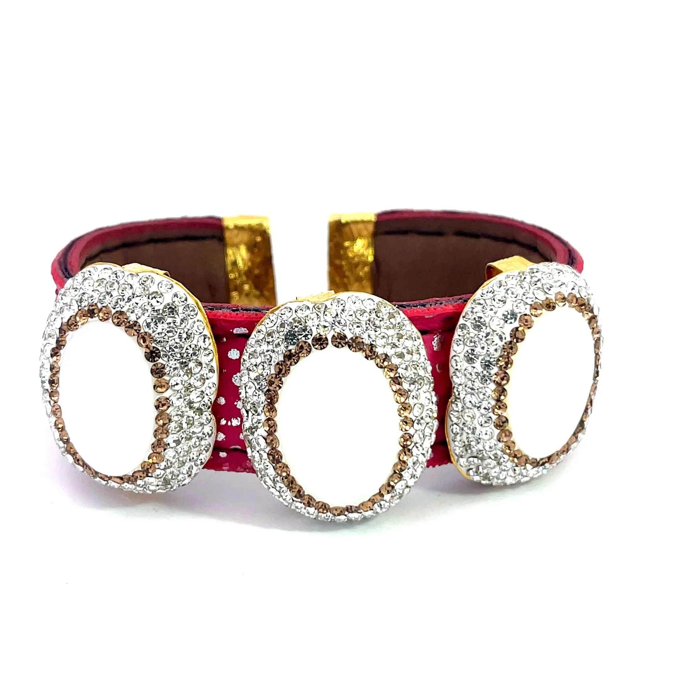 Triple Gemstone & Crystal Leather Cuff Bracelet