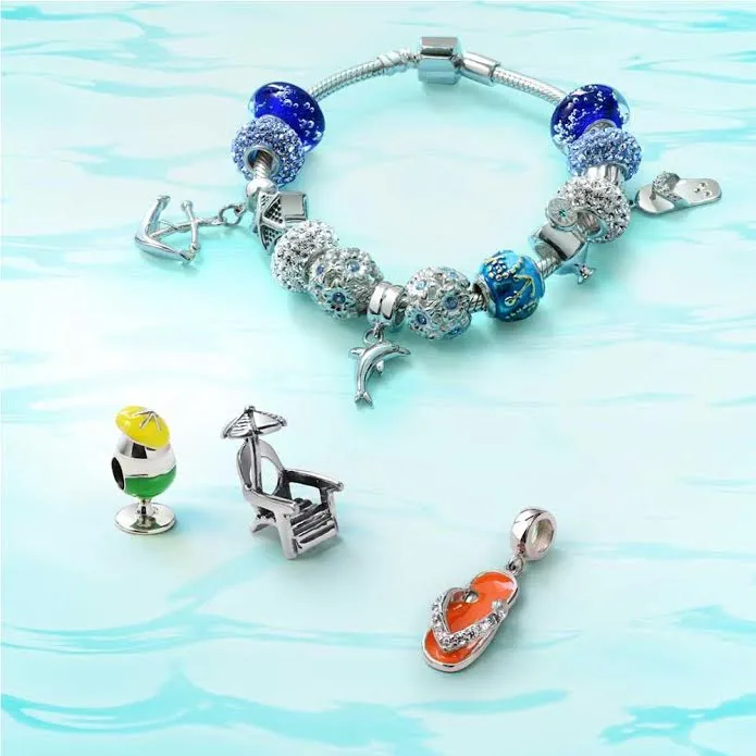 Tropical Umbrella Charm Bead for Beach Chair Lovers - Oxidized Silver Bracelet