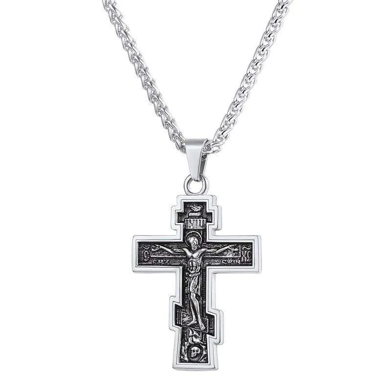 U7 Brand Christian Orthodox Crucifix Jesus Russian Cross Prayer Big Pendant Stainless Steel Silver/Gold Color Men Women Jewelry