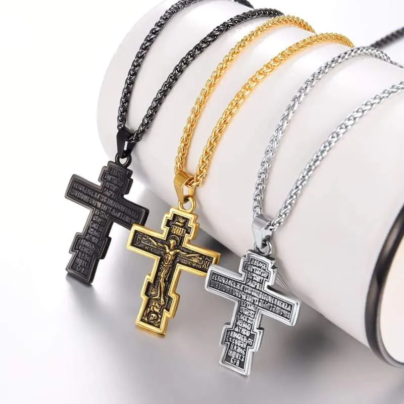 U7 Brand Christian Orthodox Crucifix Jesus Russian Cross Prayer Big Pendant Stainless Steel Silver/Gold Color Men Women Jewelry