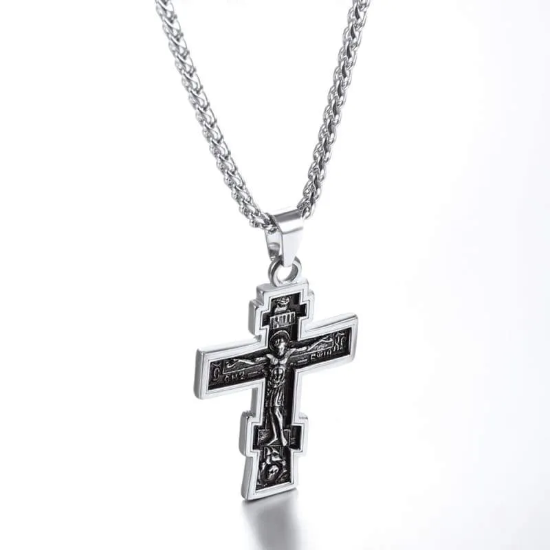 U7 Brand Christian Orthodox Crucifix Jesus Russian Cross Prayer Big Pendant Stainless Steel Silver/Gold Color Men Women Jewelry