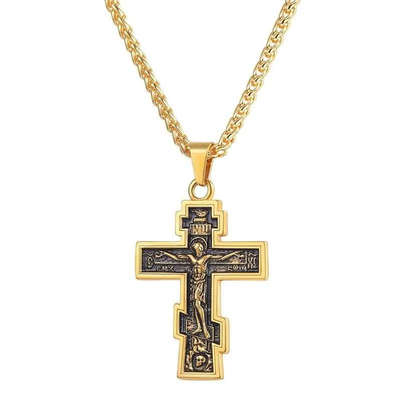 U7 Brand Christian Orthodox Crucifix Jesus Russian Cross Prayer Big Pendant Stainless Steel Silver/Gold Color Men Women Jewelry