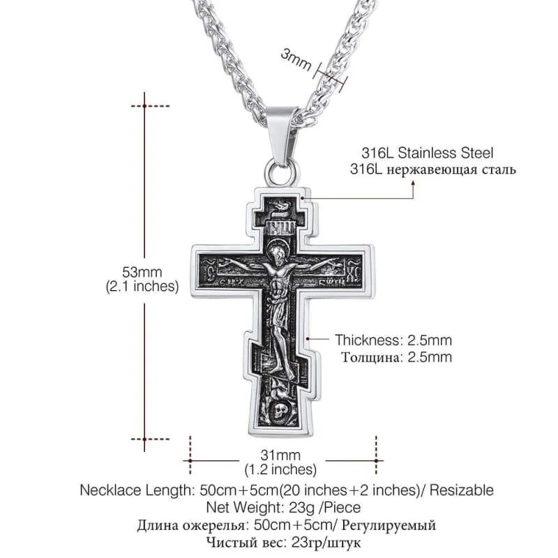 U7 Brand Christian Orthodox Crucifix Jesus Russian Cross Prayer Big Pendant Stainless Steel Silver/Gold Color Men Women Jewelry