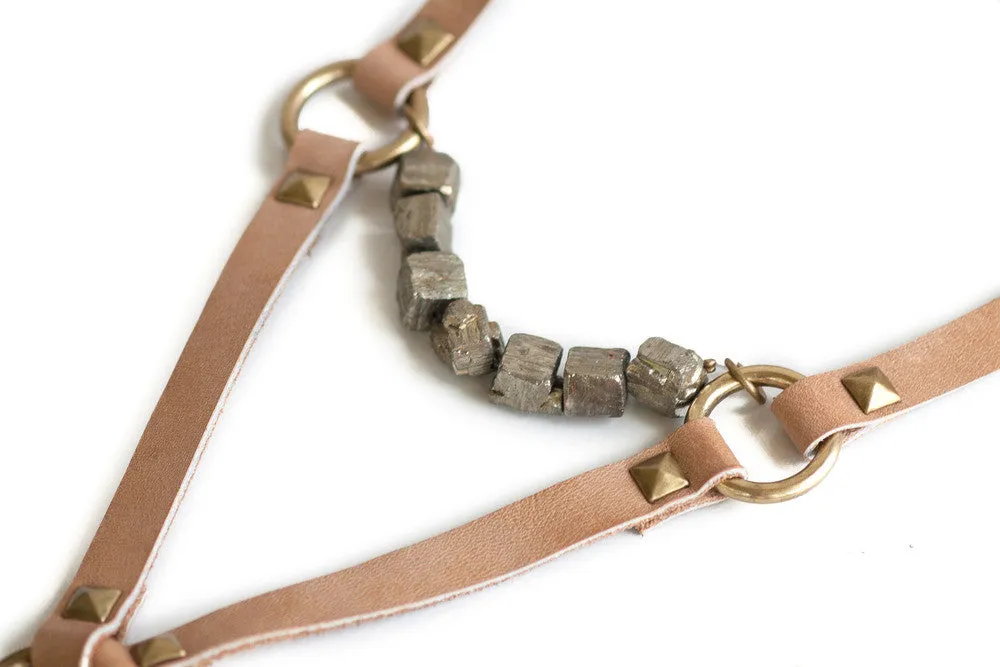 Vesper Leather & Pyrite Necklace