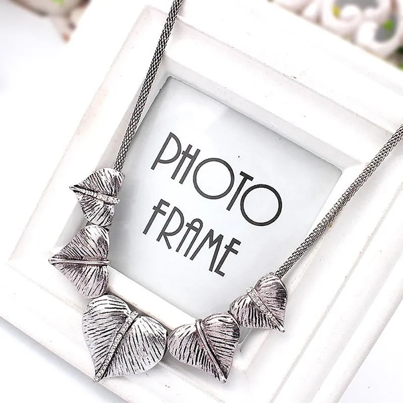 Vintage Heart Leaves Silver Plated Statement Necklace Women Necklaces & Pendants Colar Summer Style Jewelry For Gift Party