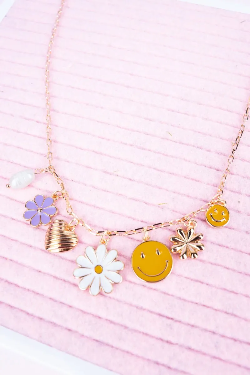 Viola Happy Theme Goldtone Charm Necklace