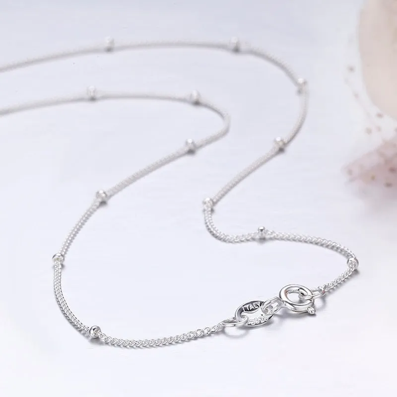 Women's Slim Pure 925 Sterling Silver Beaded Choker Necklace