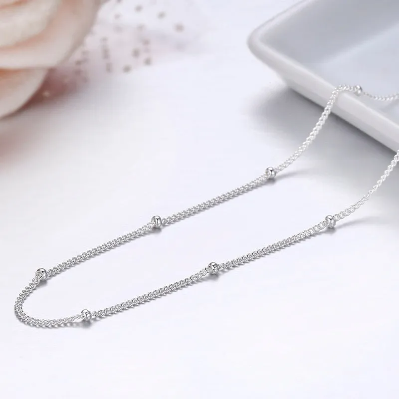 Women's Slim Pure 925 Sterling Silver Beaded Choker Necklace