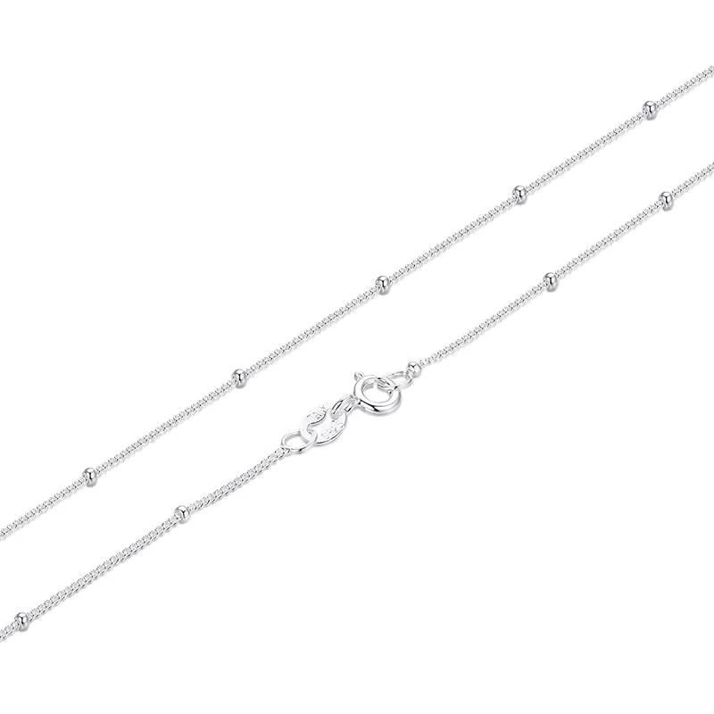 Women's Slim Pure 925 Sterling Silver Beaded Choker Necklace