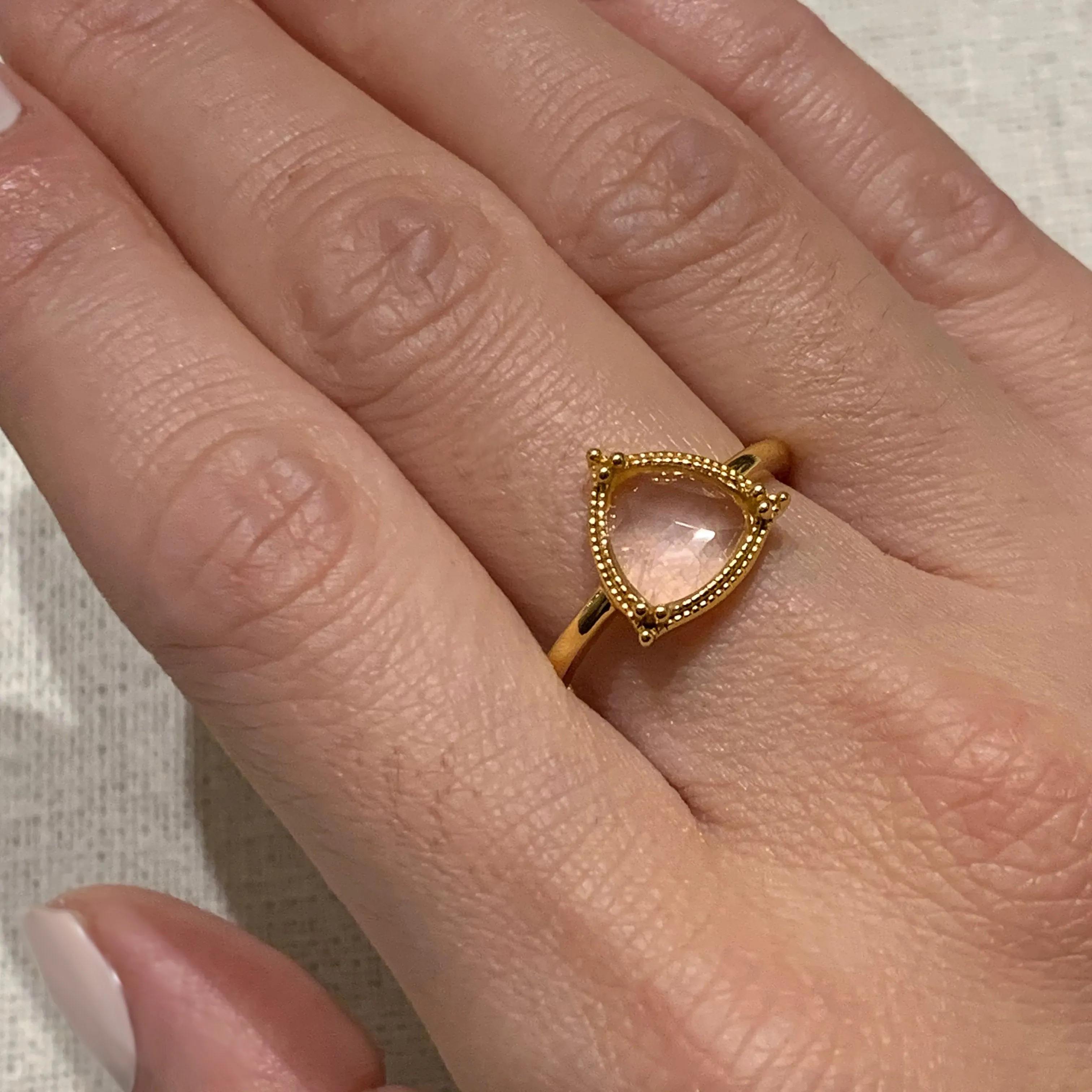 Yellow Gold Elowen Rose Quartz Ring